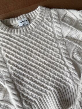 ARITZIA Sunday Best Ivory Cable Cropped Crewneck Merino Organic Cotton Sweater